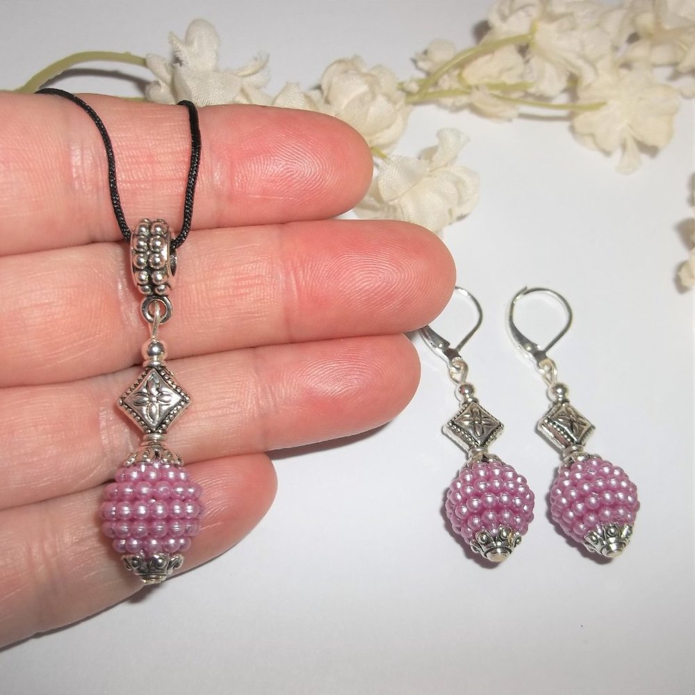 Purple Pearl Jewelry Set Necklace Earrings Matching Jewelry Gift Idea Girl 6679 - Picture 6 of 9